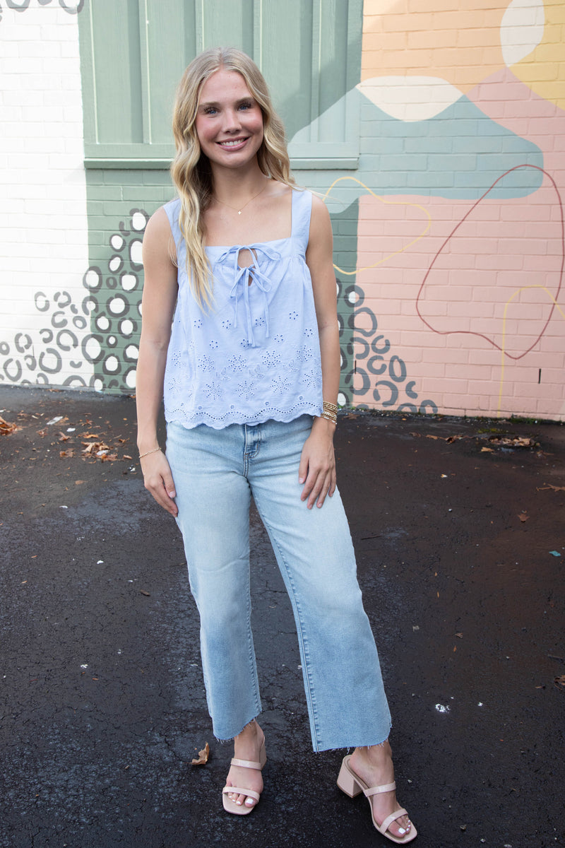 Haisley Tie Front Eyelet Top, Periwinkle