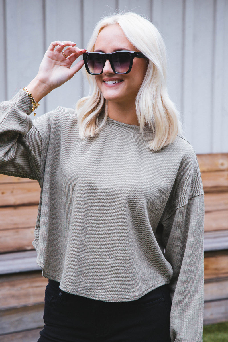 Dreamy Ruched Knit Top, Light Olive