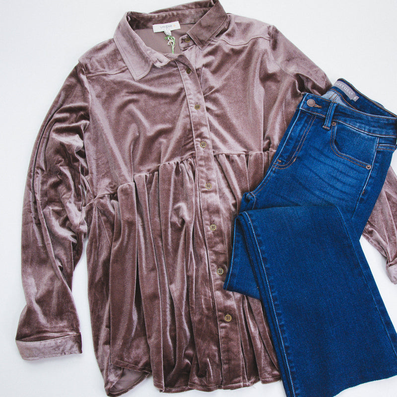 Vale Velvet Babydoll Shirt, Almond | Plus Size