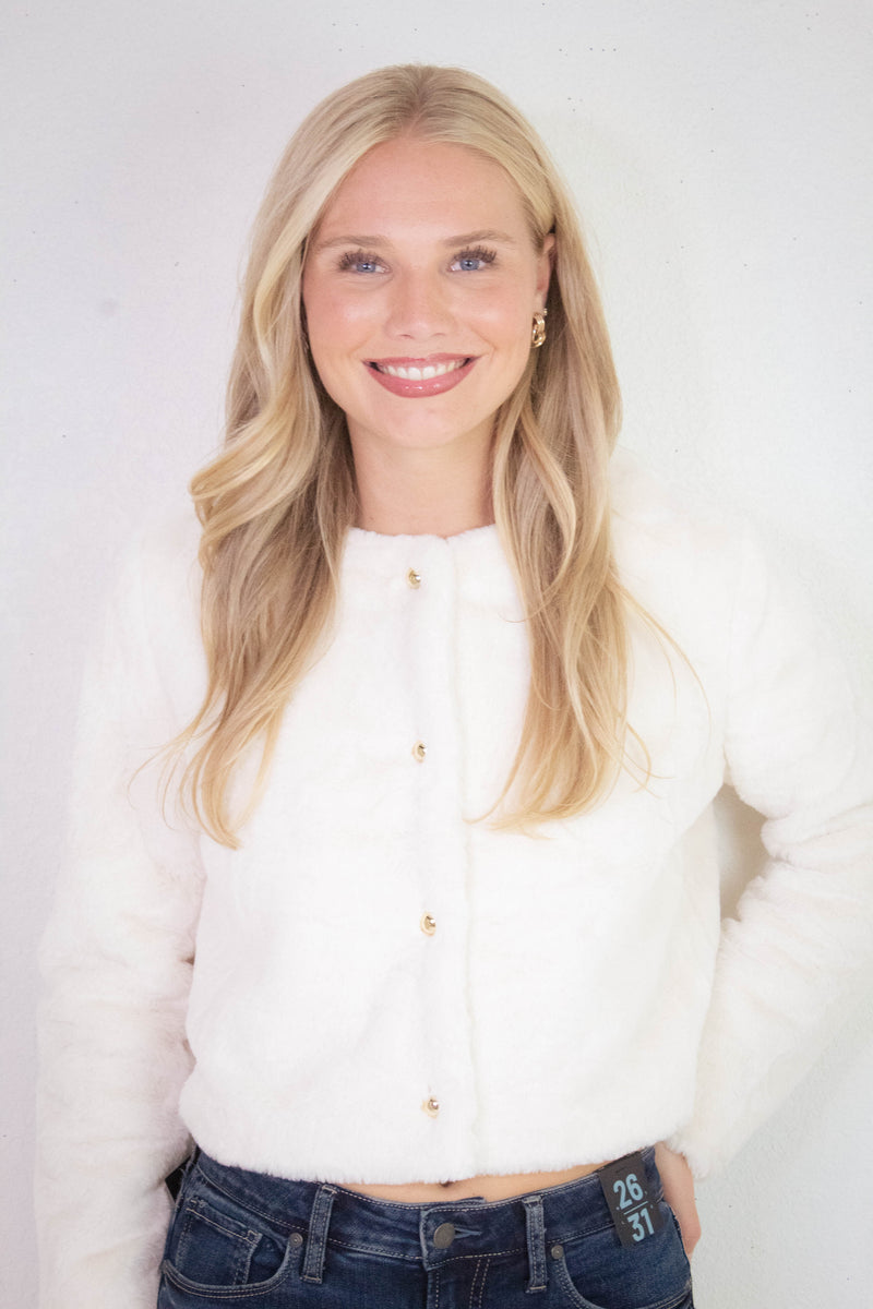Martha Faux Fur Crop Blazer, Cream
