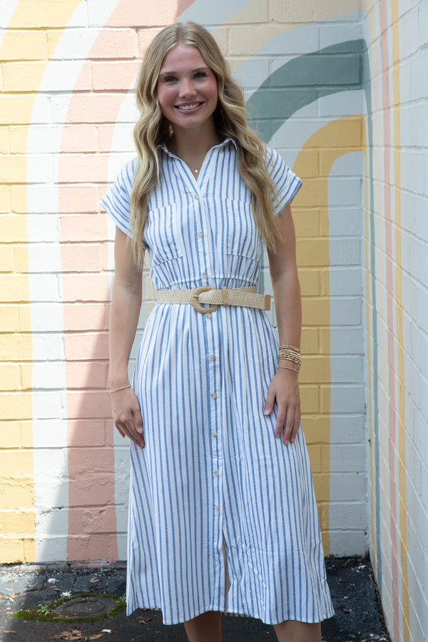 Analee Striped Midi Shirt Dress, Navy