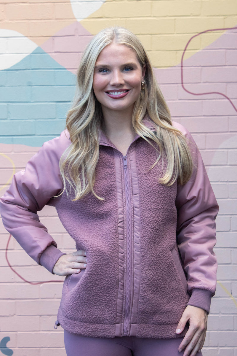 Ruth Fleece Bomber Jacket, Rose Taupe