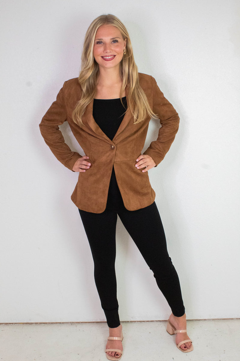 Miranda Faux Suede Blazer, Cognac