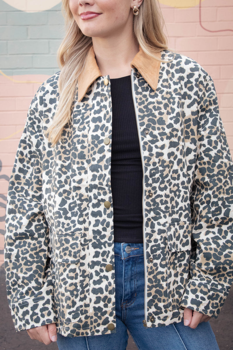 Rooney Printed Denim Jacket, Leopard