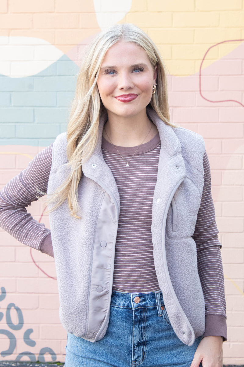 Madelyn Stitched Thermal Top, Brown