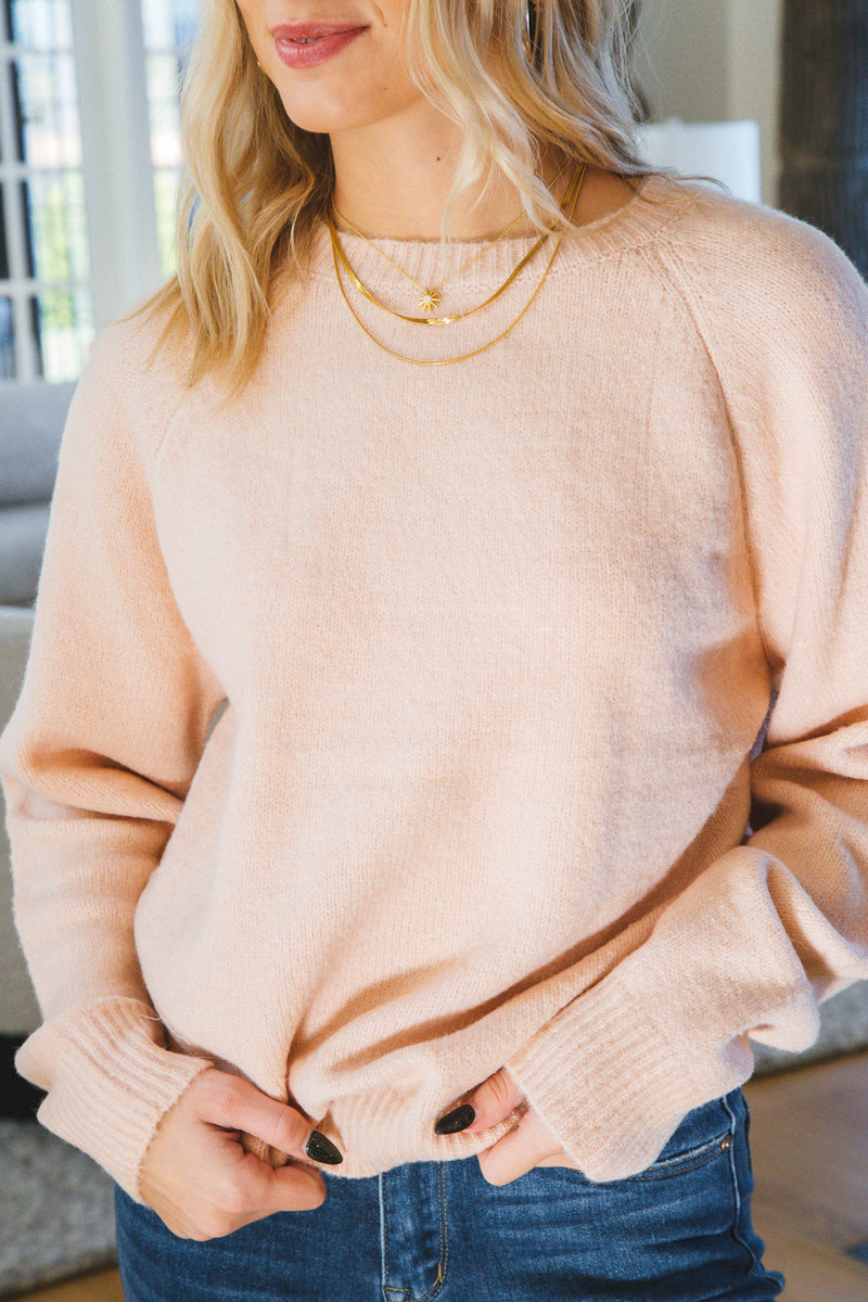 Luella Raglan Long Sleeve Sweater, Dusty Pink