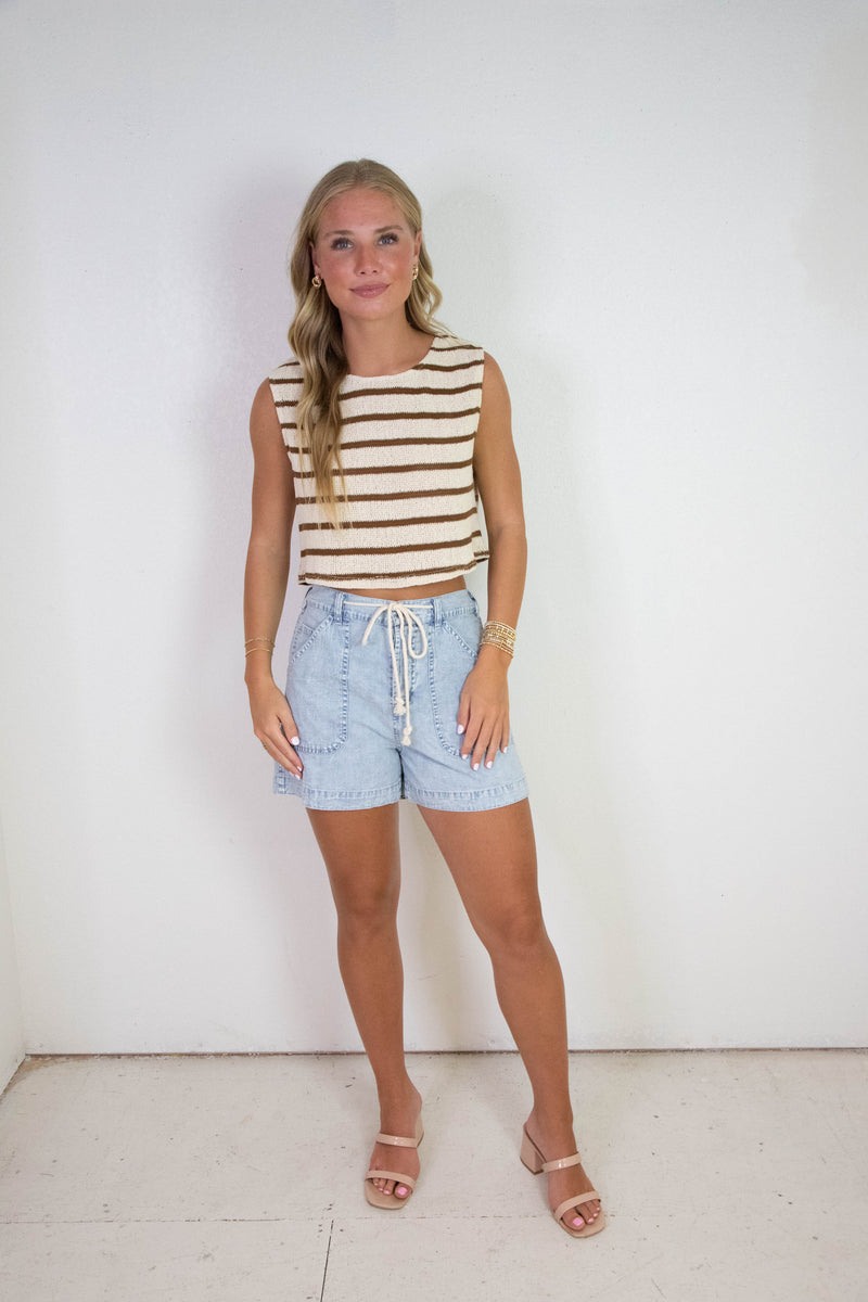 Lingering Light Striped Knit Top, Cream Brown | Sadie & Sage