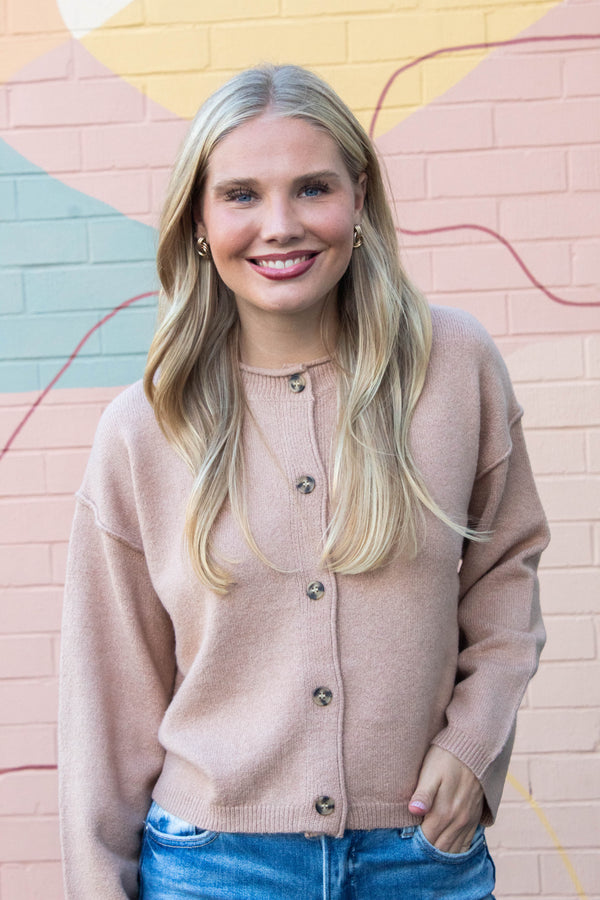 Melina Roll Neck Cardigan, Dark Taupe