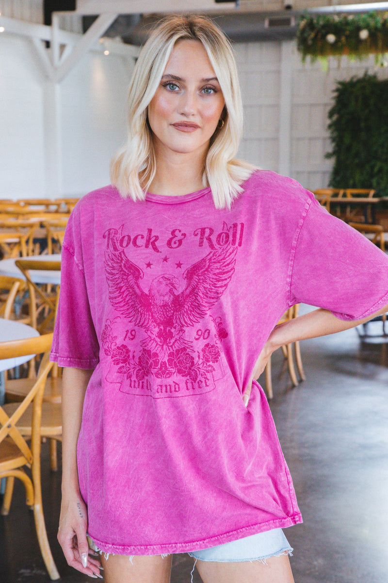 Rock & Roll Oversized Graphic Tee, Mineral Magenta
