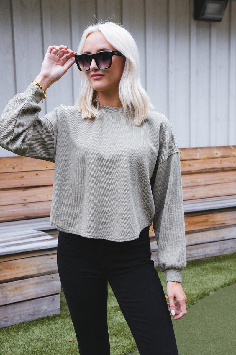 Dreamy Ruched Knit Top, Light Olive