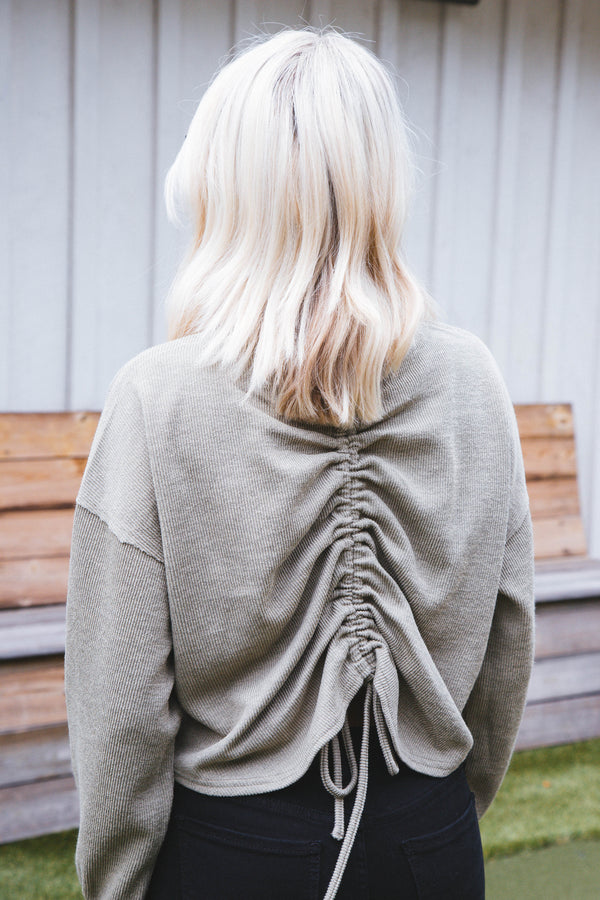 Dreamy Ruched Knit Top, Light Olive