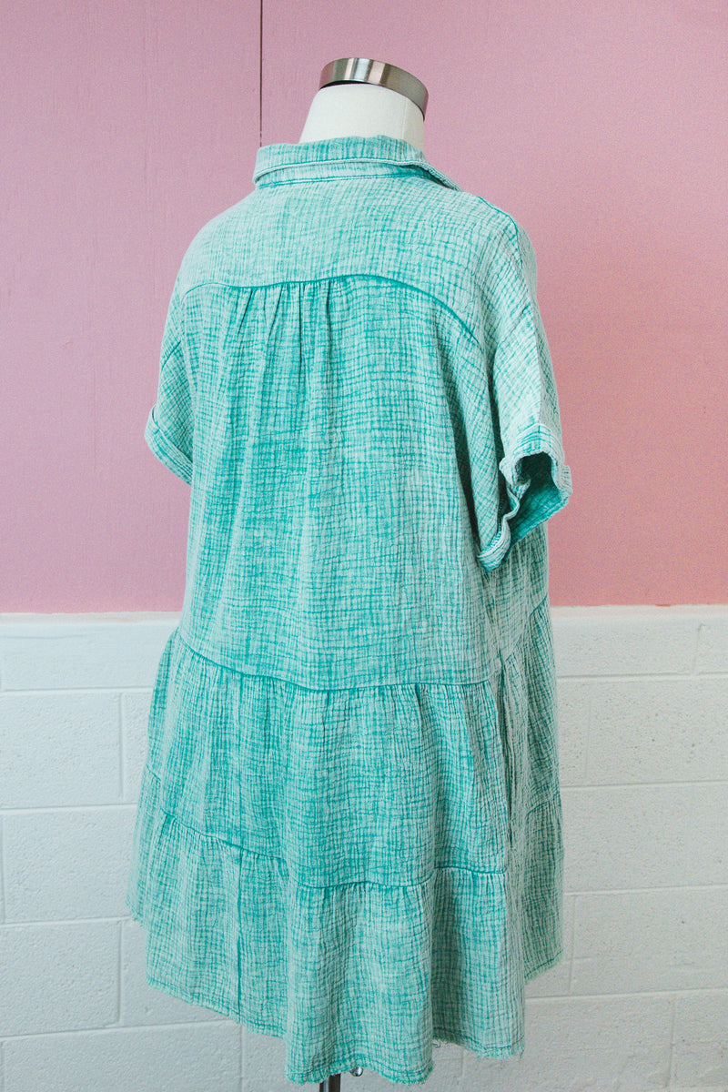Dalis Tiered Gauze Dress, Jade Green | Plus Size
