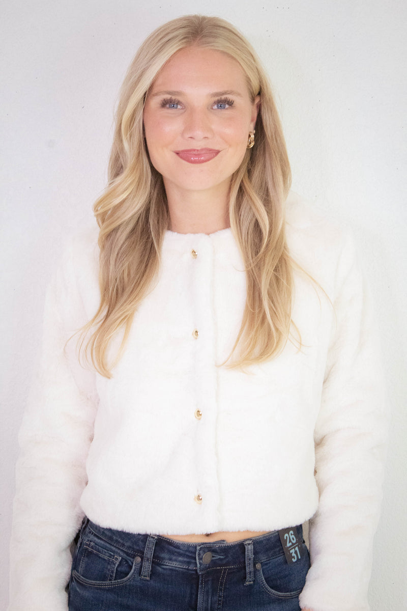 Martha Faux Fur Crop Blazer, Cream