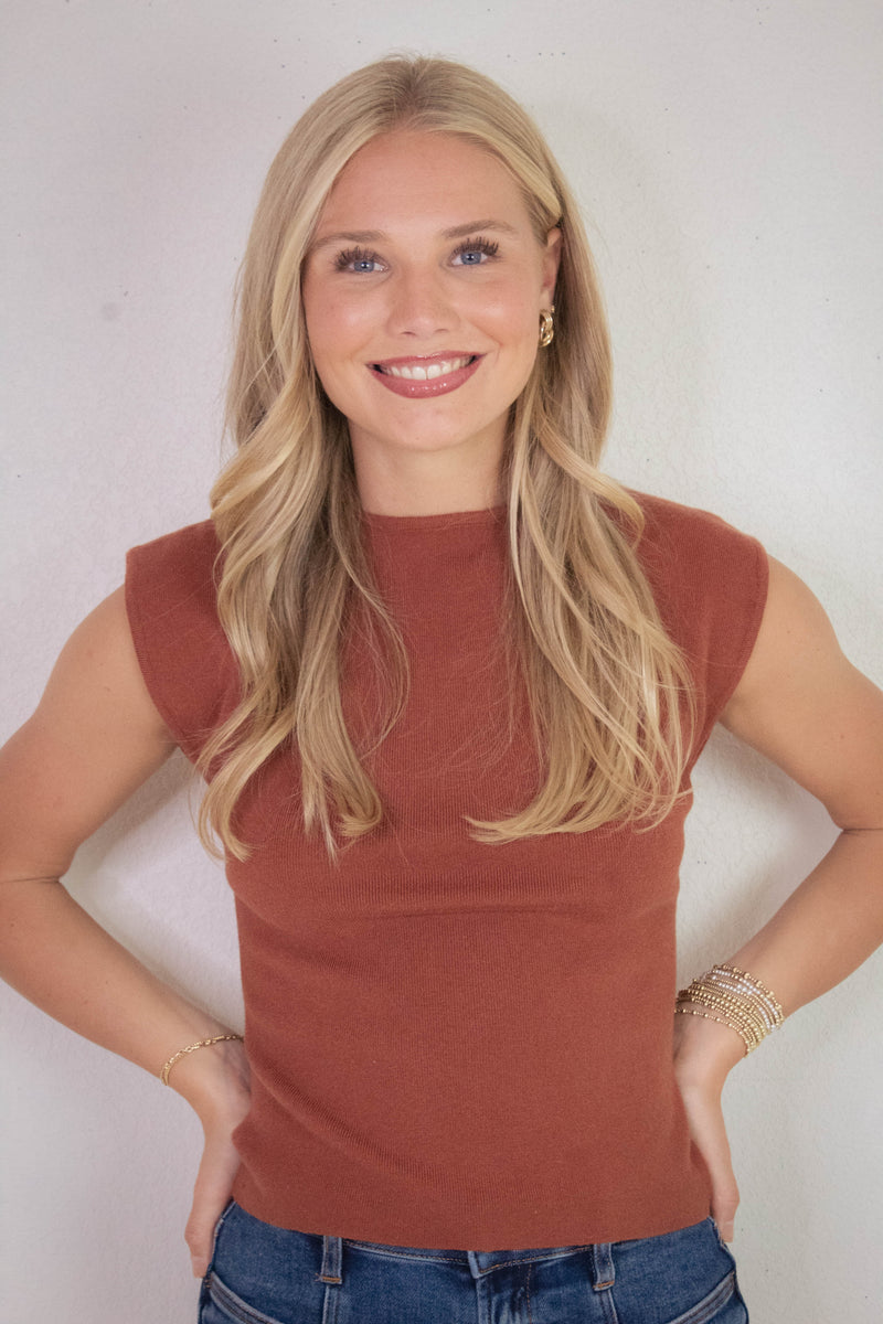 Nova Boat Neck Sleeveless Sweater, Cinnamon
