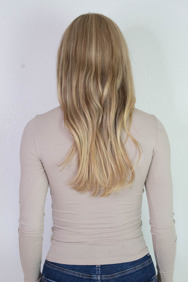 Elowyn Double Layer Rib Knit Tee, Mushroom