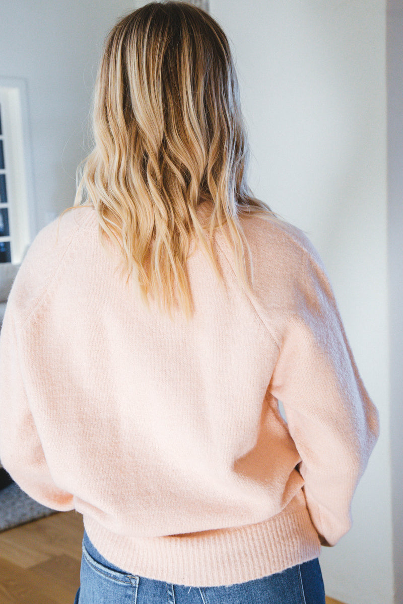 Luella Raglan Long Sleeve Sweater, Dusty Pink