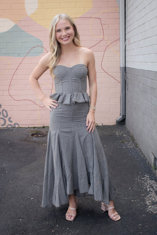 Minerva Checkered Maxi Skirt, Black Taupe
