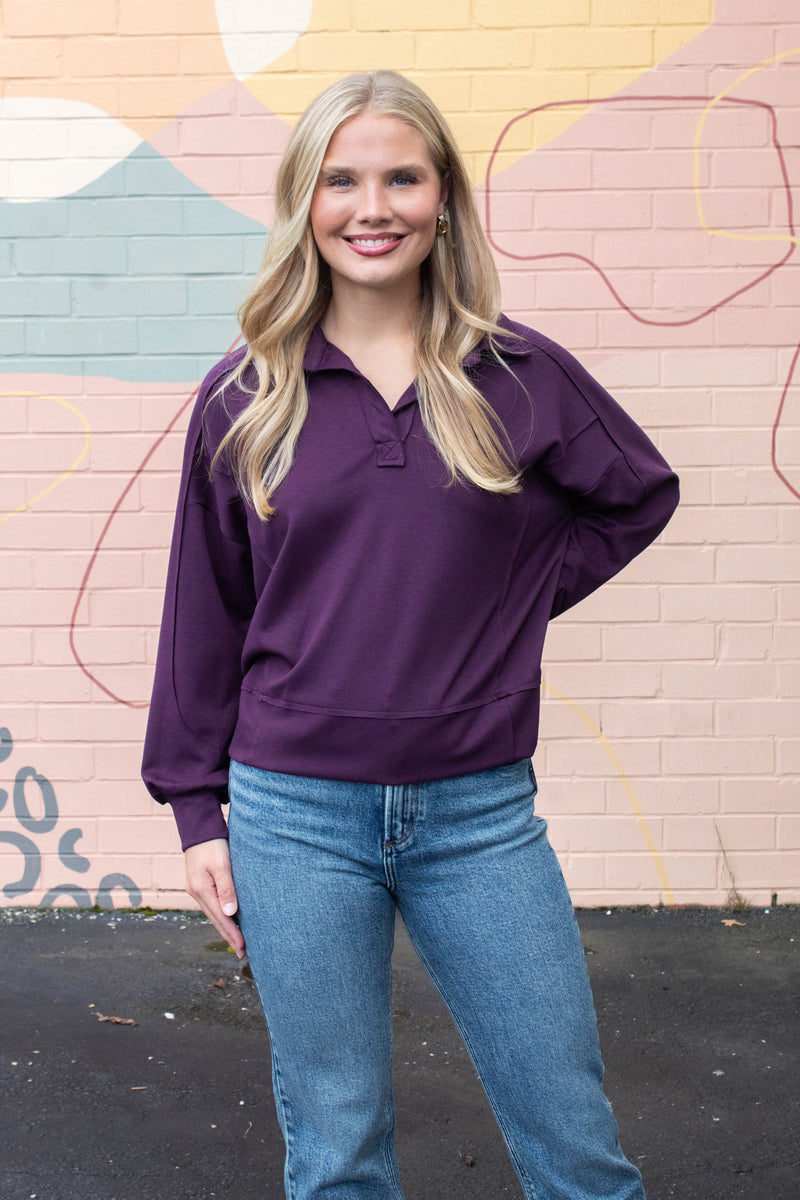 Neo Knit Polo Sweatshirt, Plum