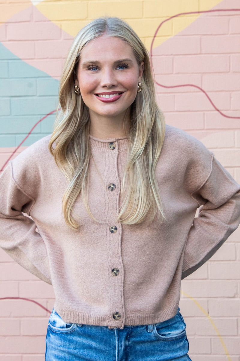 Melina Roll Neck Cardigan, Dark Taupe