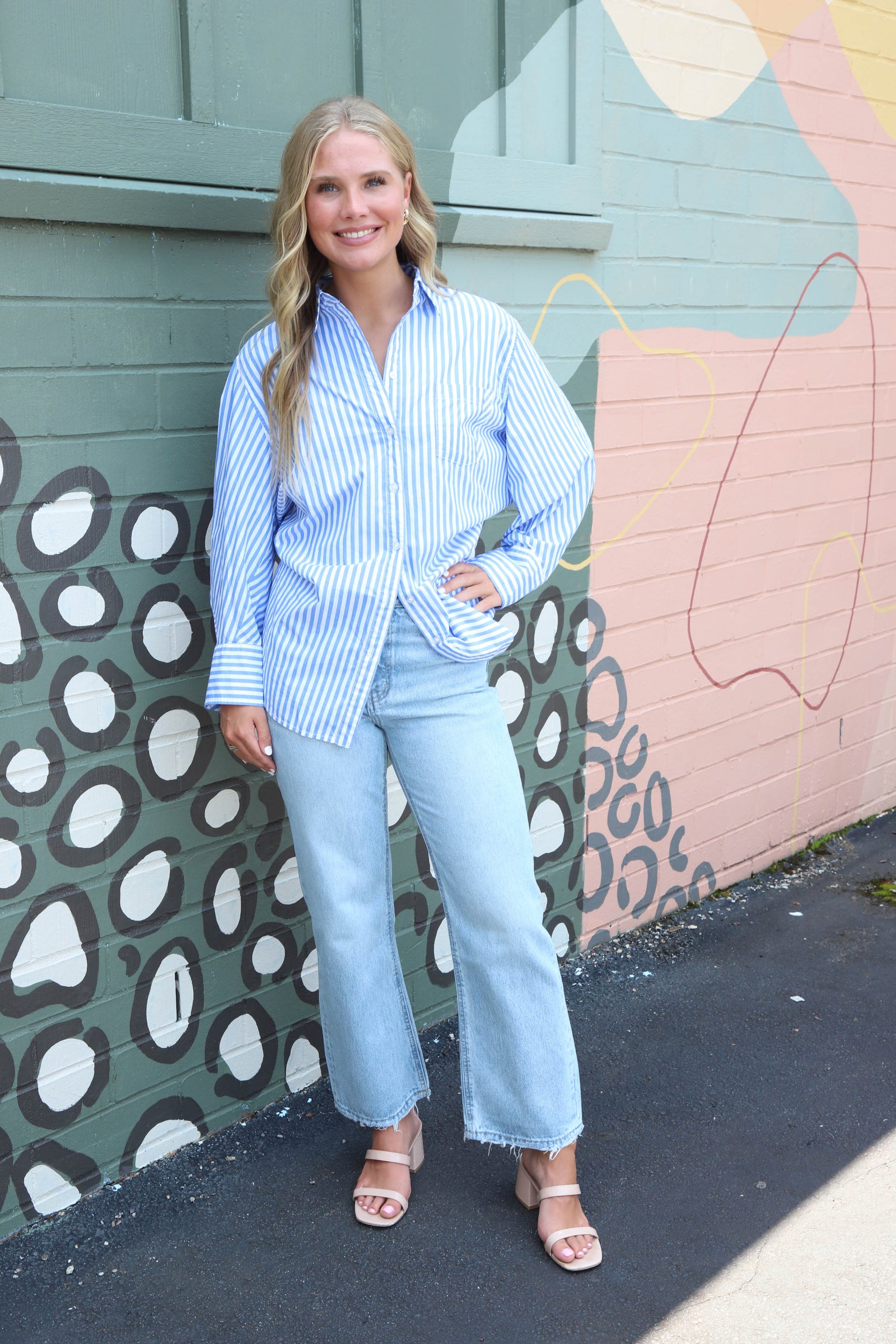 Sabine Tailored Stripe Shirt, Oxford Stripe Blue | Free People
