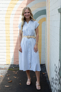Analee Striped Midi Shirt Dress, Navy