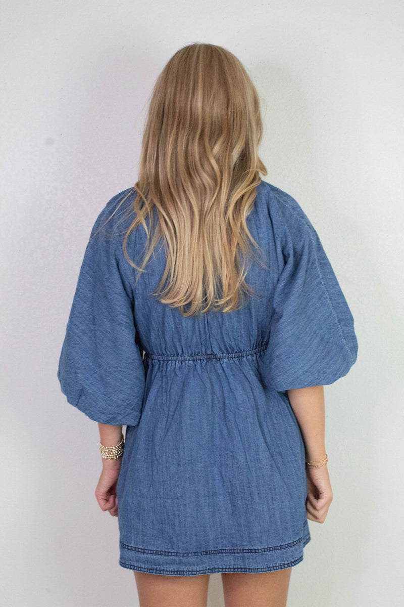 Emry Puff Sleeve Denim Dress, Medium Denim