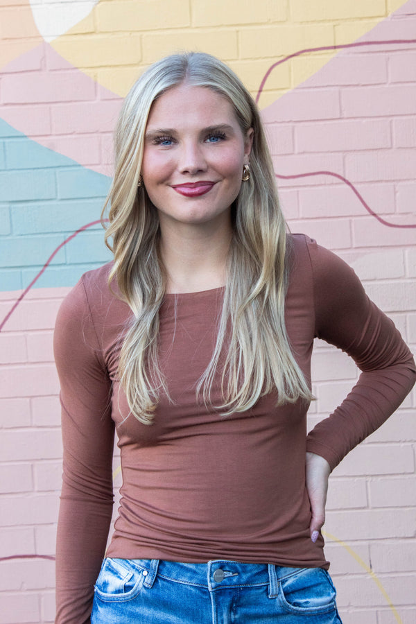 Della Layered Round Neck Top, Nutshell