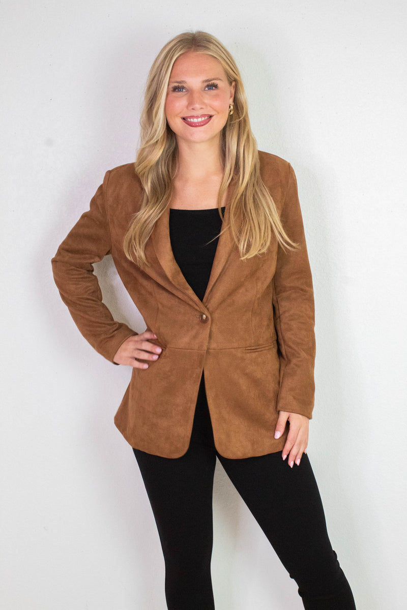 Miranda Faux Suede Blazer, Cognac