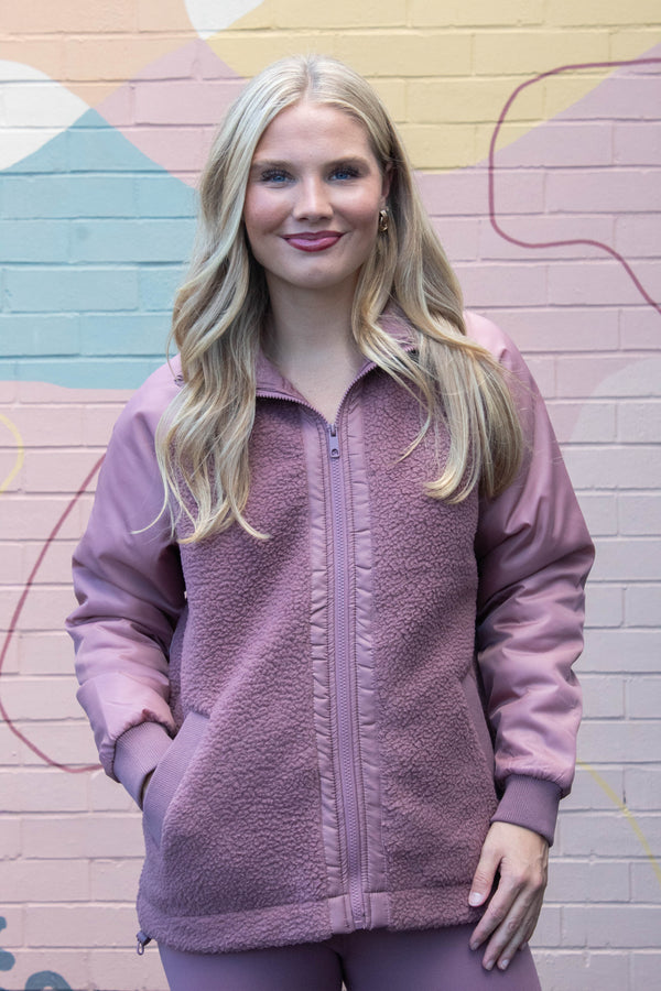 Ruth Fleece Bomber Jacket, Rose Taupe