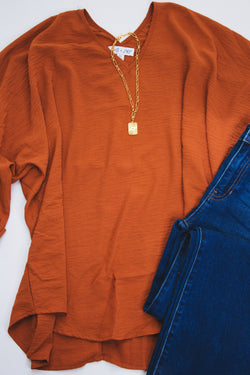 Clarissa V-Neck Woven Blouse, Caramel | Plus Size