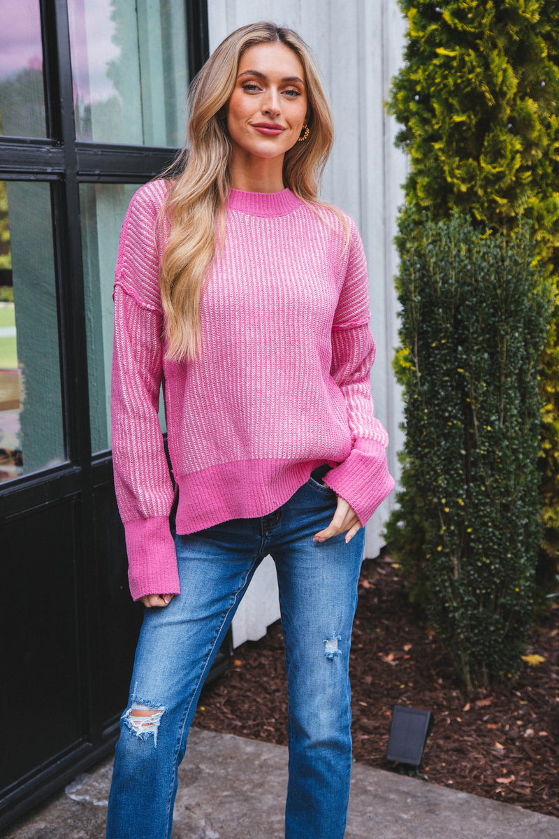 Faye Two Tone Sweater, Pink