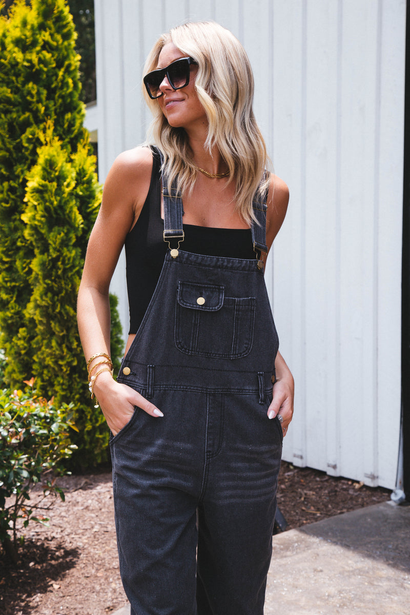 Opal Wide Leg Overalls, Washed Black