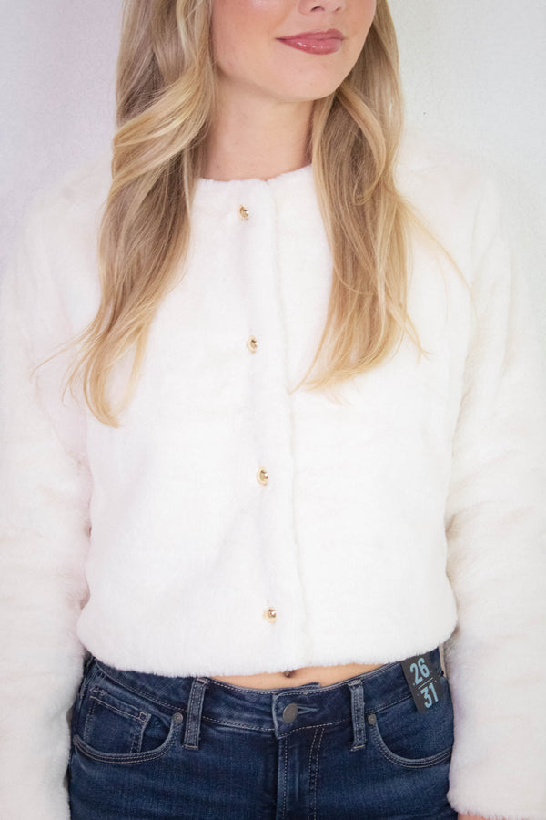 Martha Faux Fur Crop Blazer, Cream