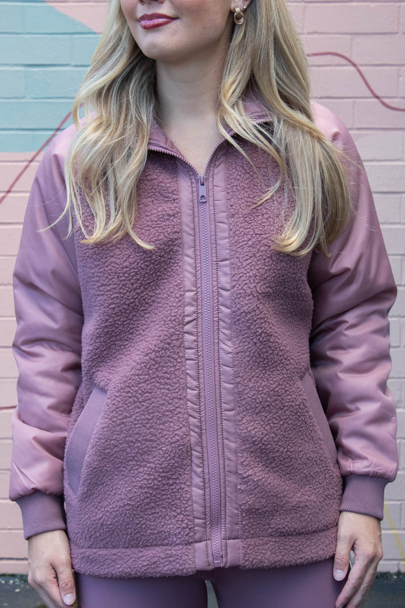 Ruth Fleece Bomber Jacket, Rose Taupe