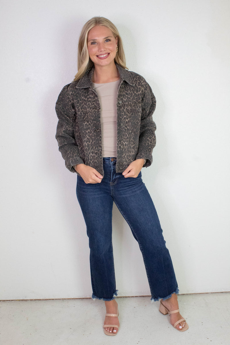 Lorna Leopard Print Denim Jacket, Leopard