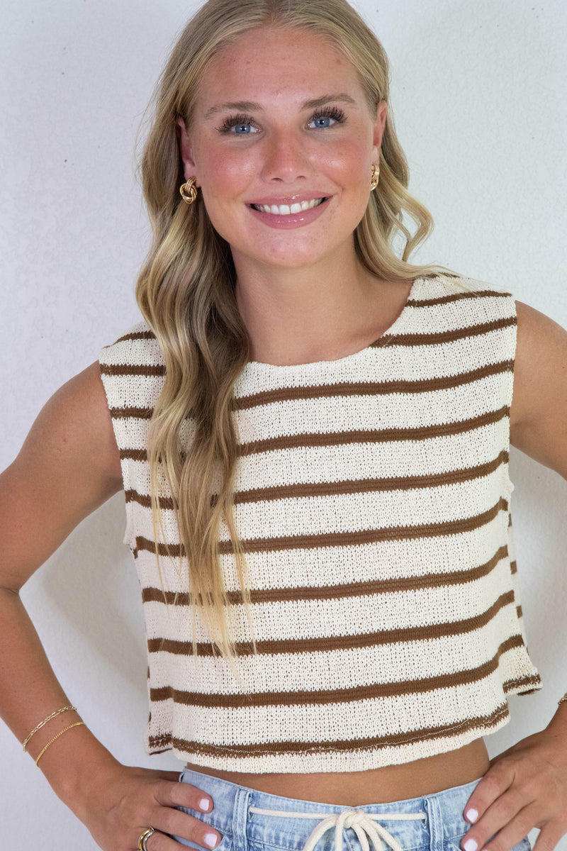 Lingering Light Striped Knit Top, Cream Brown | Sadie & Sage