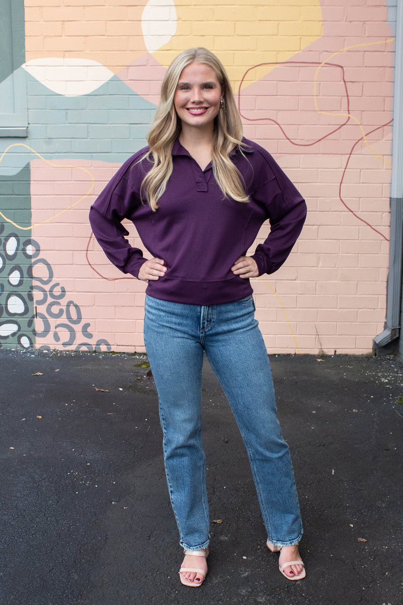 Neo Knit Polo Sweatshirt, Plum