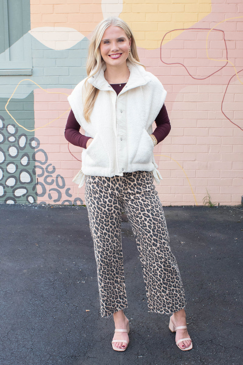 Addison Button Front Faux Fur Vest, Ivory