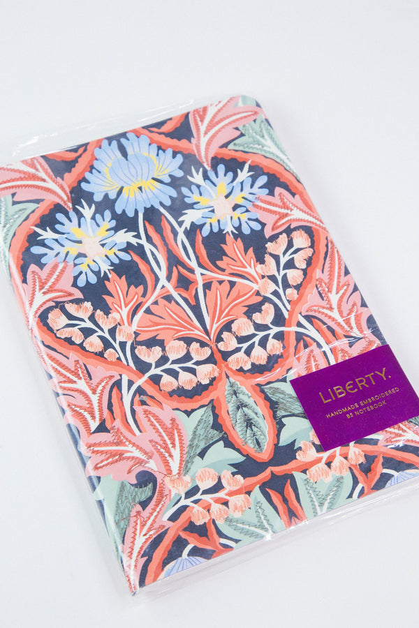 Liberty Embroidered Notebook, Coral/Green