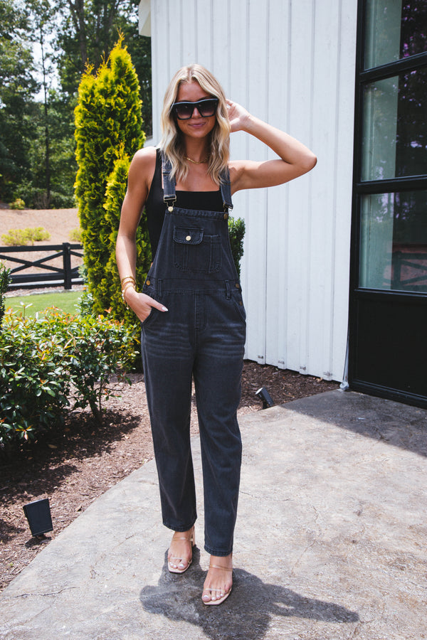 Opal Wide Leg Overalls, Washed Black