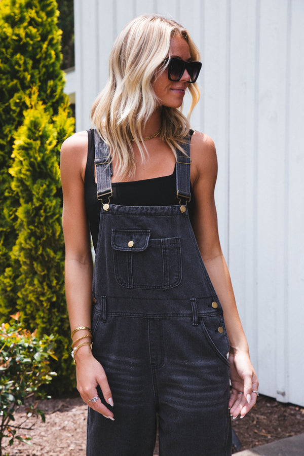 Opal Wide Leg Overalls, Washed Black