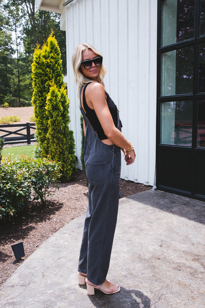 Opal Wide Leg Overalls, Washed Black