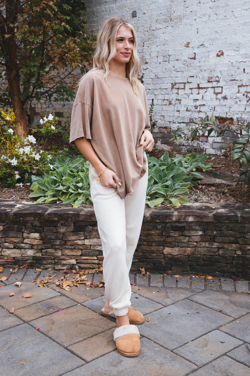 Lainey Short Sleeve Oversized Tee, Pale Brown