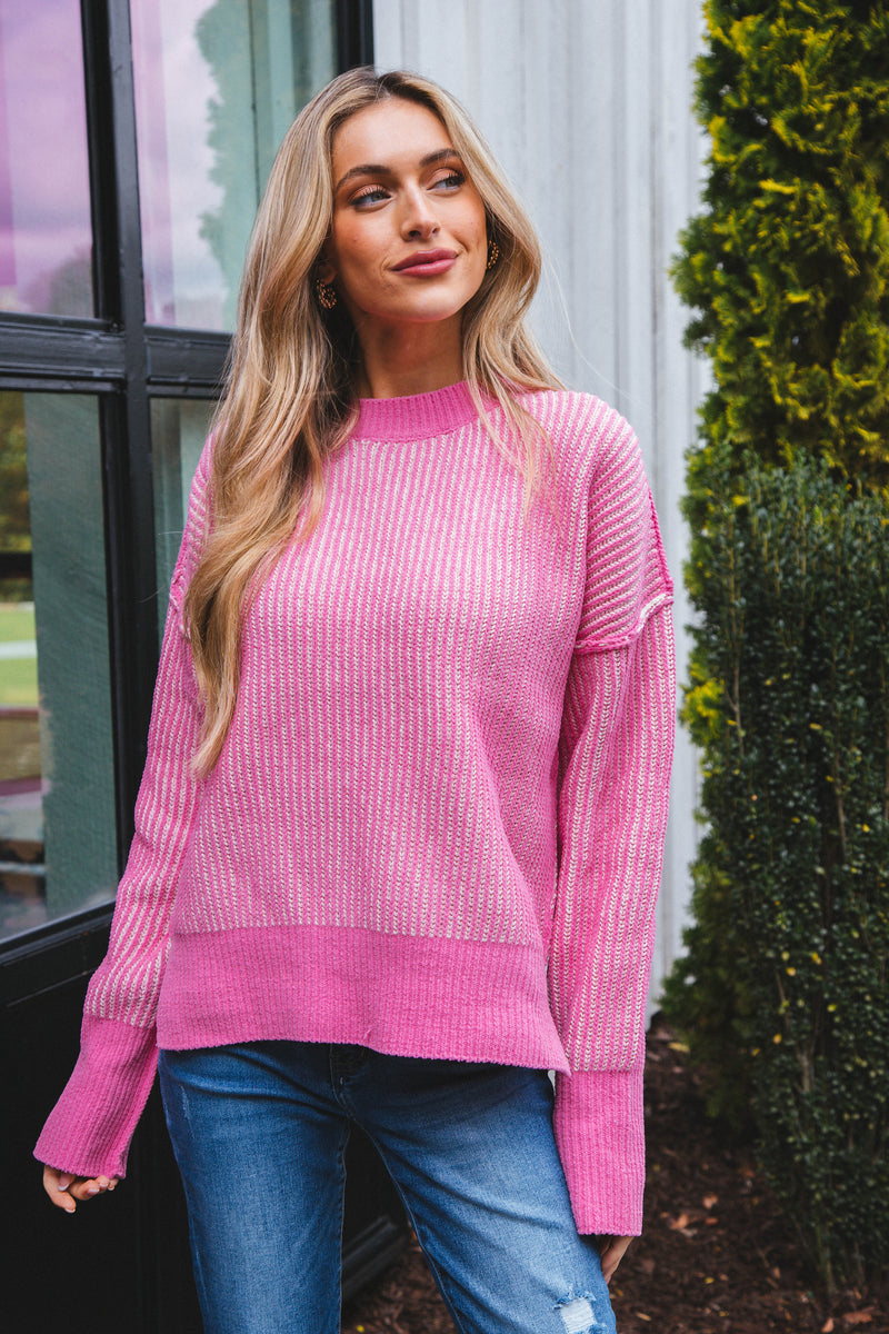 Faye Two Tone Sweater, Pink