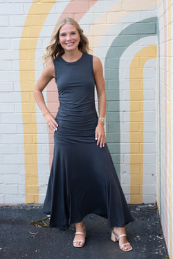 Jace Ruched Side Maxi Dress, Faded Black | Steve Madden
