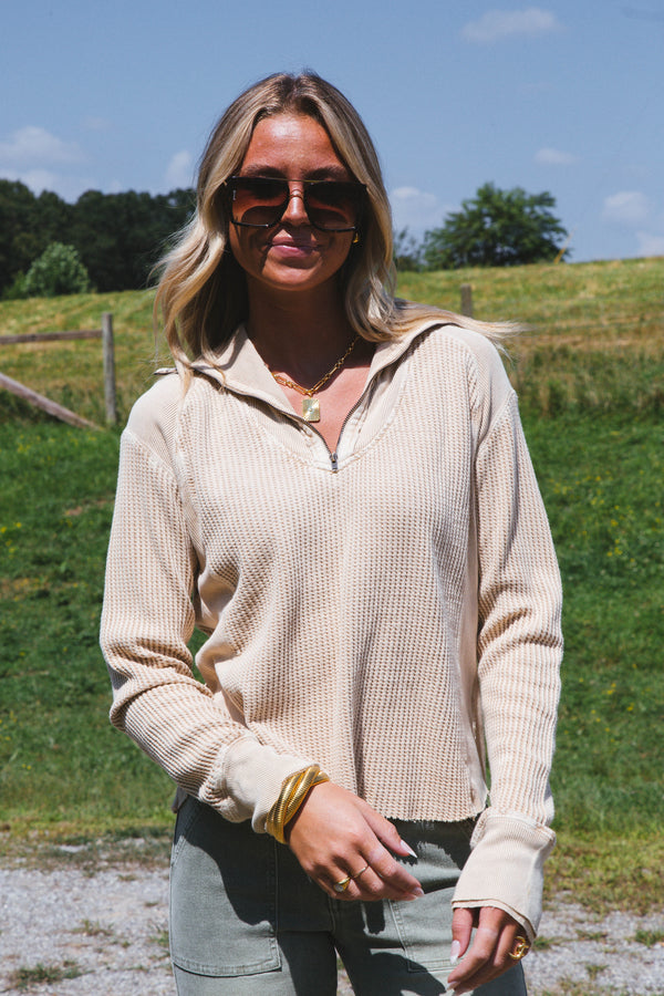 Ashton Zip Thermal, Sand | Free People