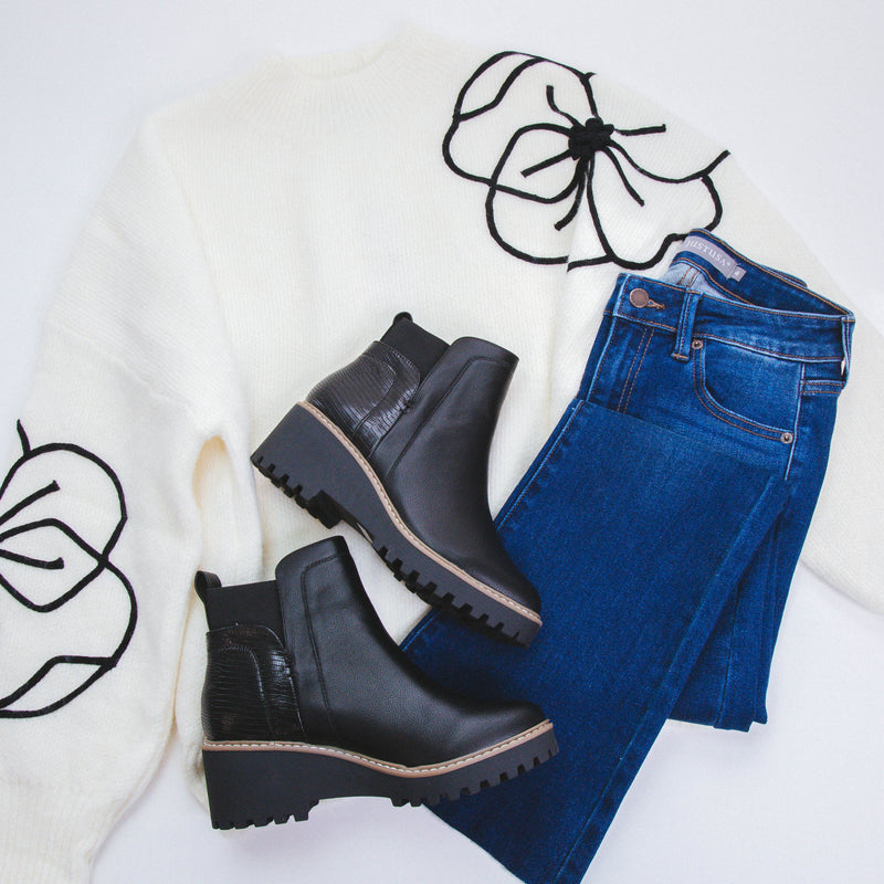 Ella Mock Neck Sweater, Ivory-Black | Plus Sizes