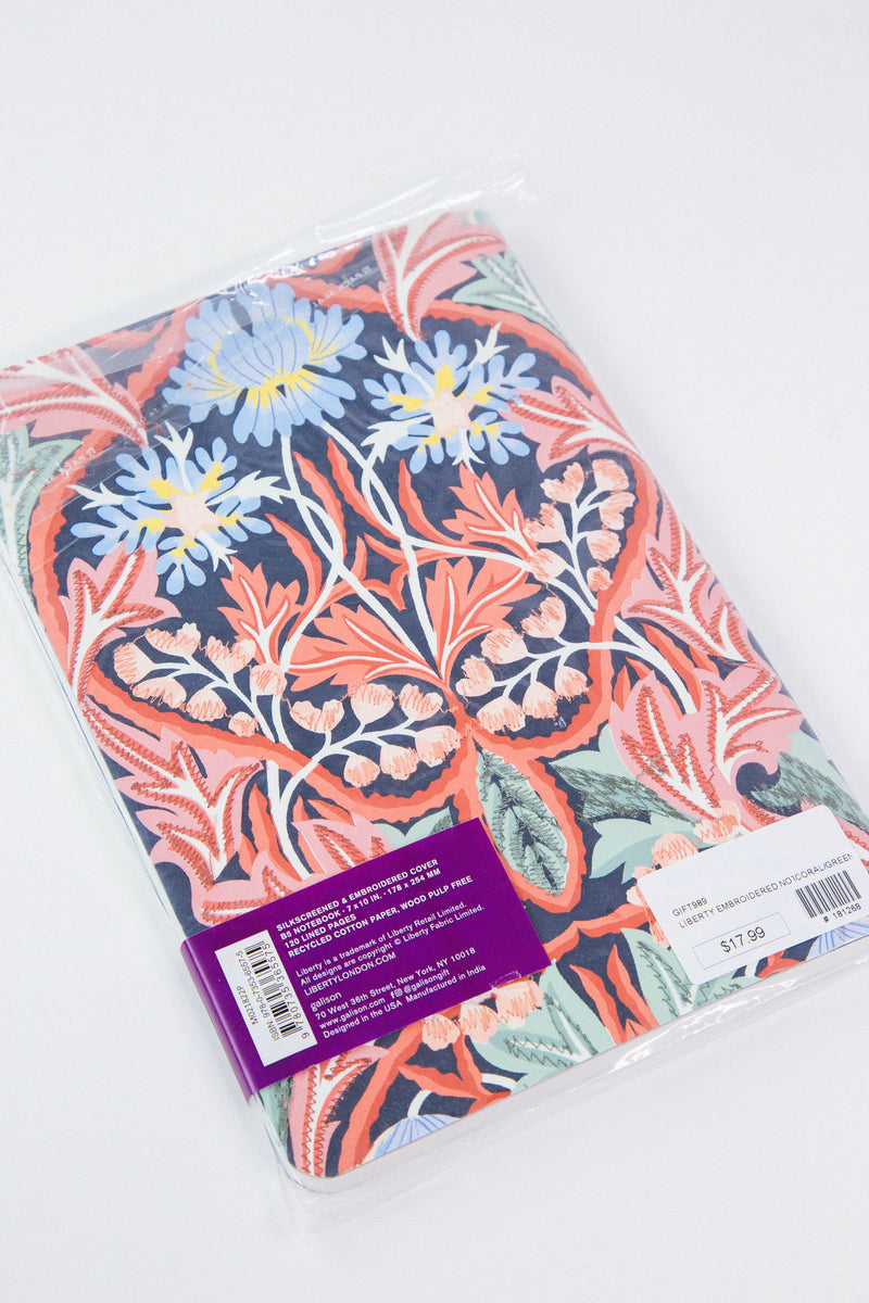 Liberty Embroidered Notebook, Coral/Green