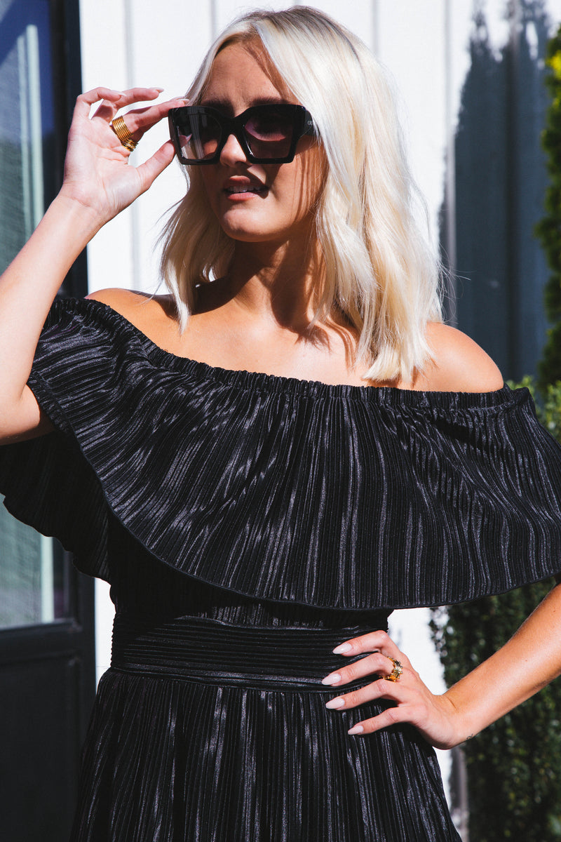 Gamora Pleated Midi Dress, Black