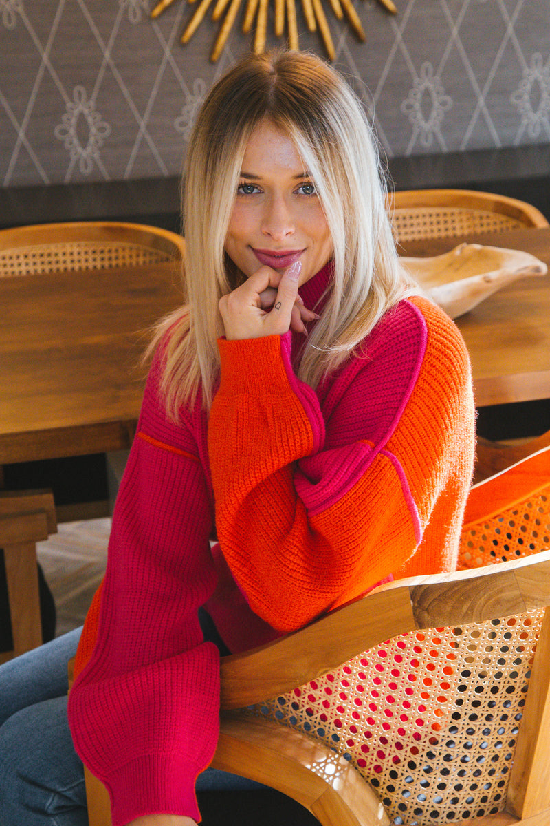 Colby Colorblock Sweater, Fuchsia/Red
